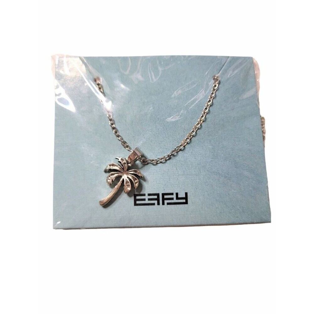 New Silver Tone Palm Tree Charm Necklace Link Chain EFFY SC